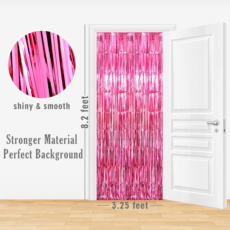 GOER 3.2 ft x 8.2 ft Metallic Tinsel Foil Fringe Curtains Party Photo Backdrop Party Streamers for Galentines Day,Birthday,Graduation,New Year Eve Decorations Wedding Decor (4 Packs,Hot Pink) - Image 2
